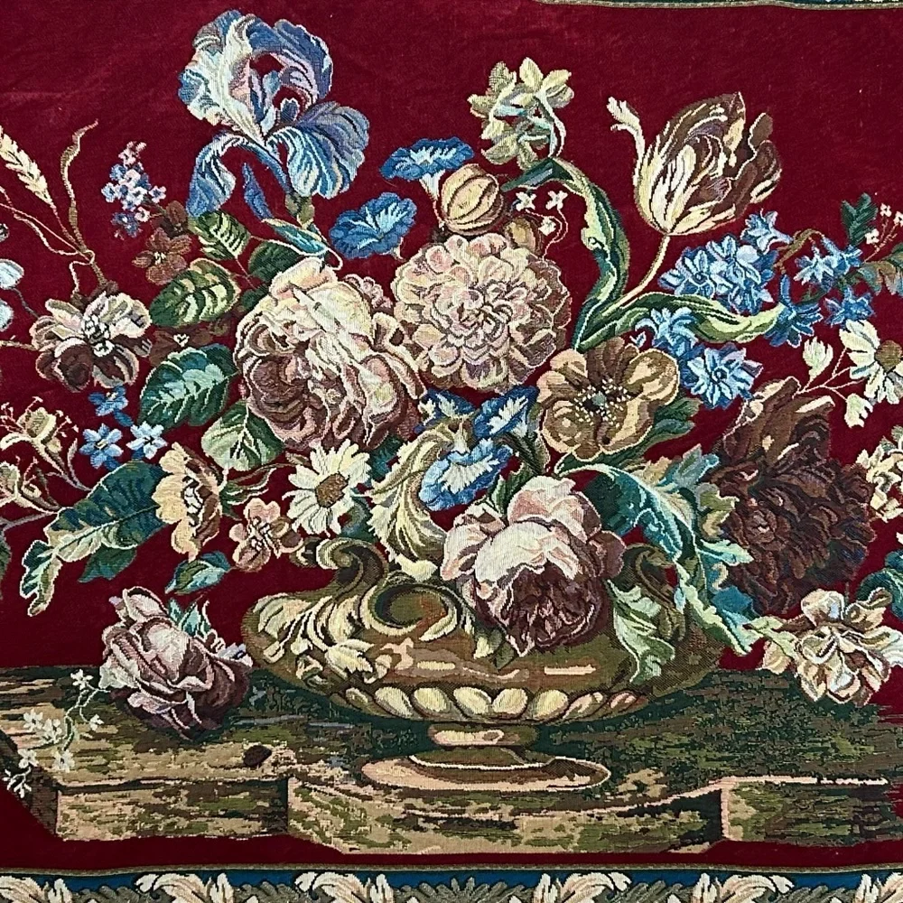 Tapestry Wall Hanging Red Floral Still Life Chenille 40 x 70 French Country
